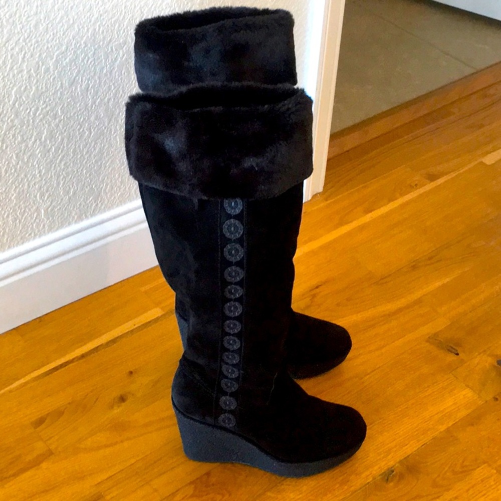 Shearling lined tall wedge boots